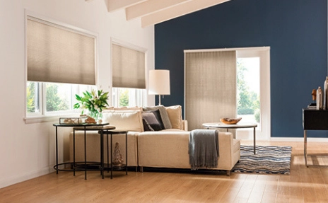 Graber Window Treatments with Blue Wall